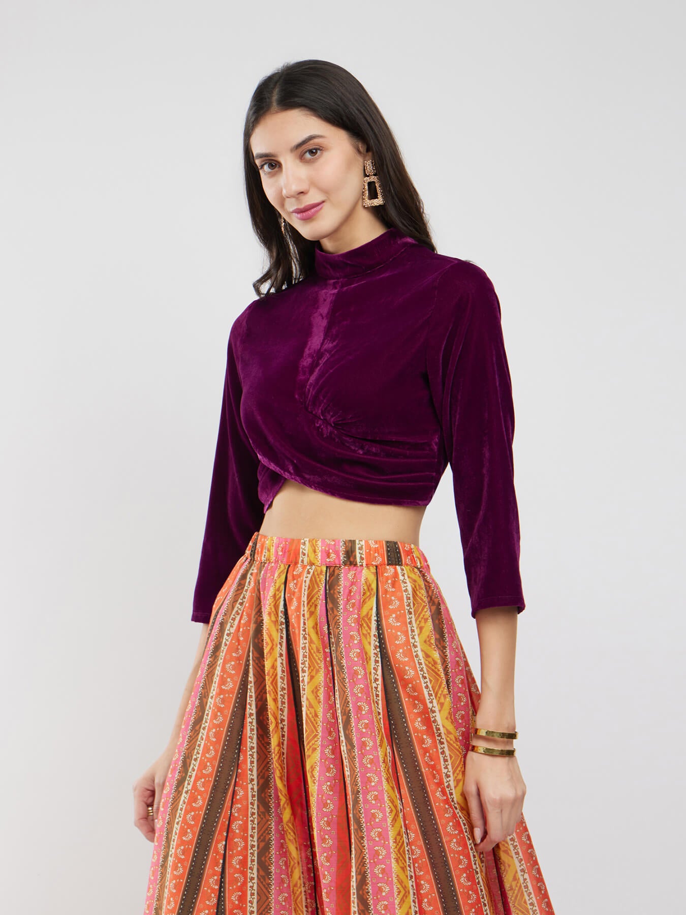 Velvet Solid Blouse - Burgundy