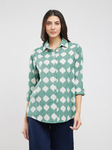 Cotton Dabu Abstract Print Shirt - Green