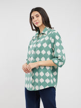 Cotton Dabu Abstract Print Shirt - Green