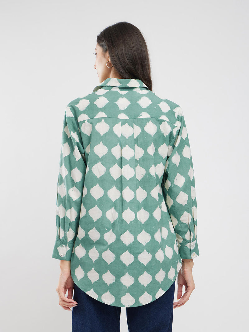 Cotton Dabu Abstract Print Shirt - Green