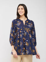 Cotton Print Play Top - Navy Blue