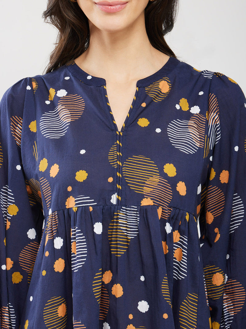 Cotton Print Play Top - Navy Blue