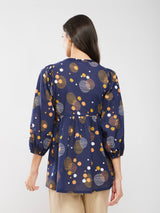 Cotton Print Play Top - Navy Blue