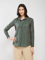 Cotton Striped Relaxed Shirt - Green