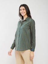 Cotton Striped Relaxed Shirt - Green