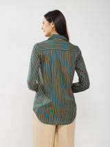 Cotton Striped Relaxed Shirt - Green