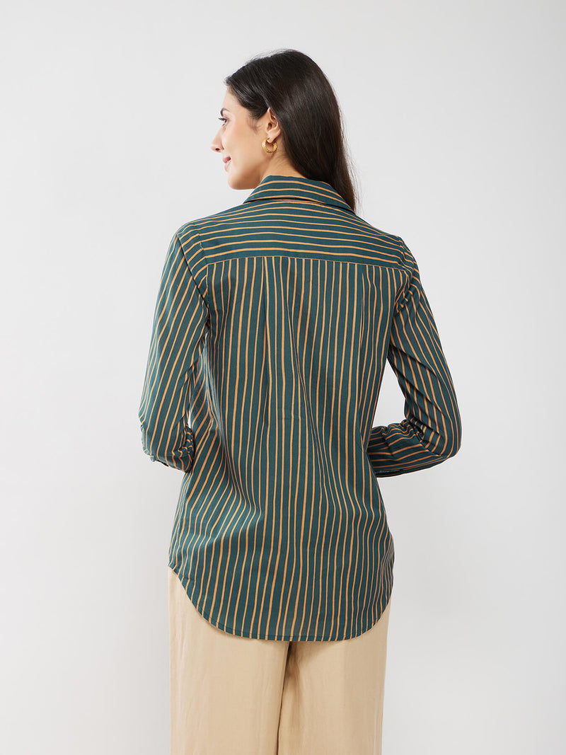 Cotton Striped Relaxed Shirt - Green