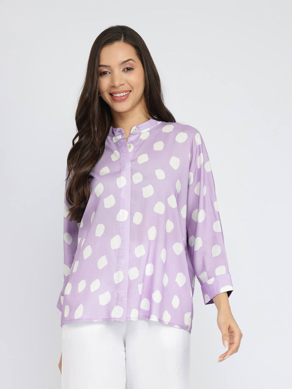 Rayon Polka Relaxed Top - Lavender