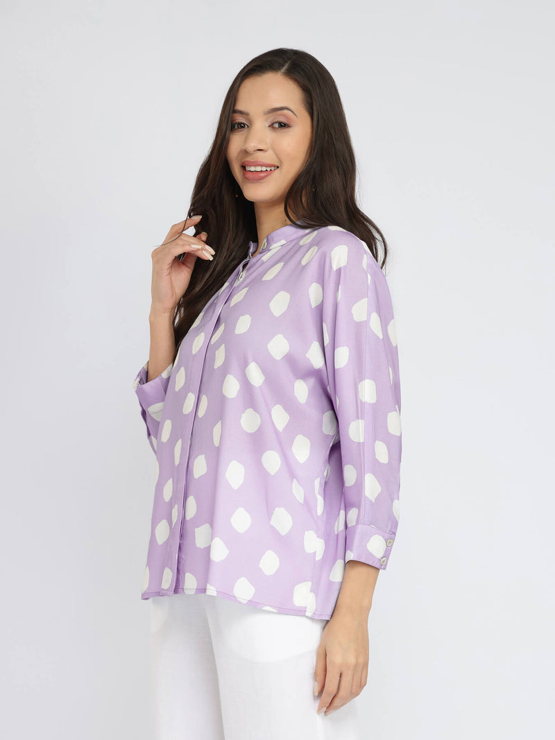 Rayon Polka Relaxed Top - Lavender