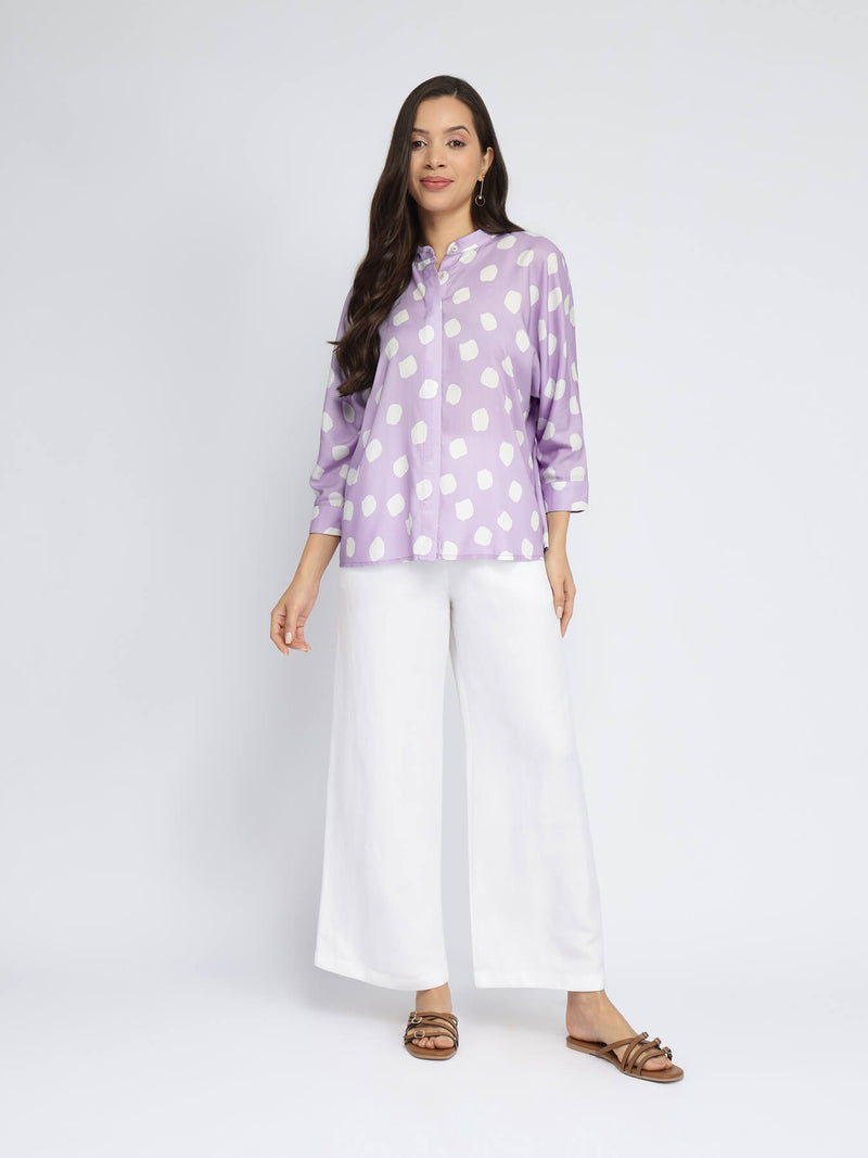 Rayon Polka Relaxed Top - Lavender