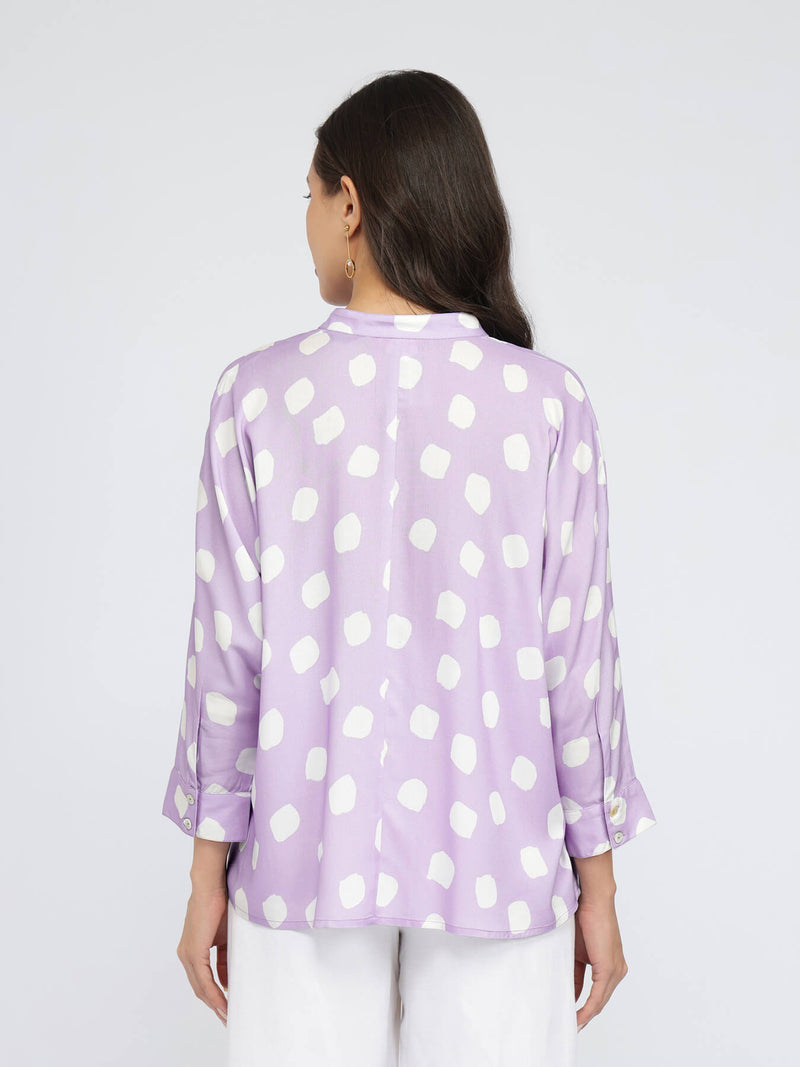 Rayon Polka Relaxed Top - Lavender