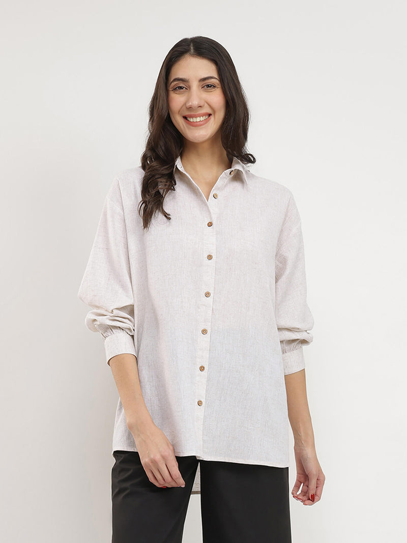 Cotton Solid Relaxed Fit Shirt - Off White
