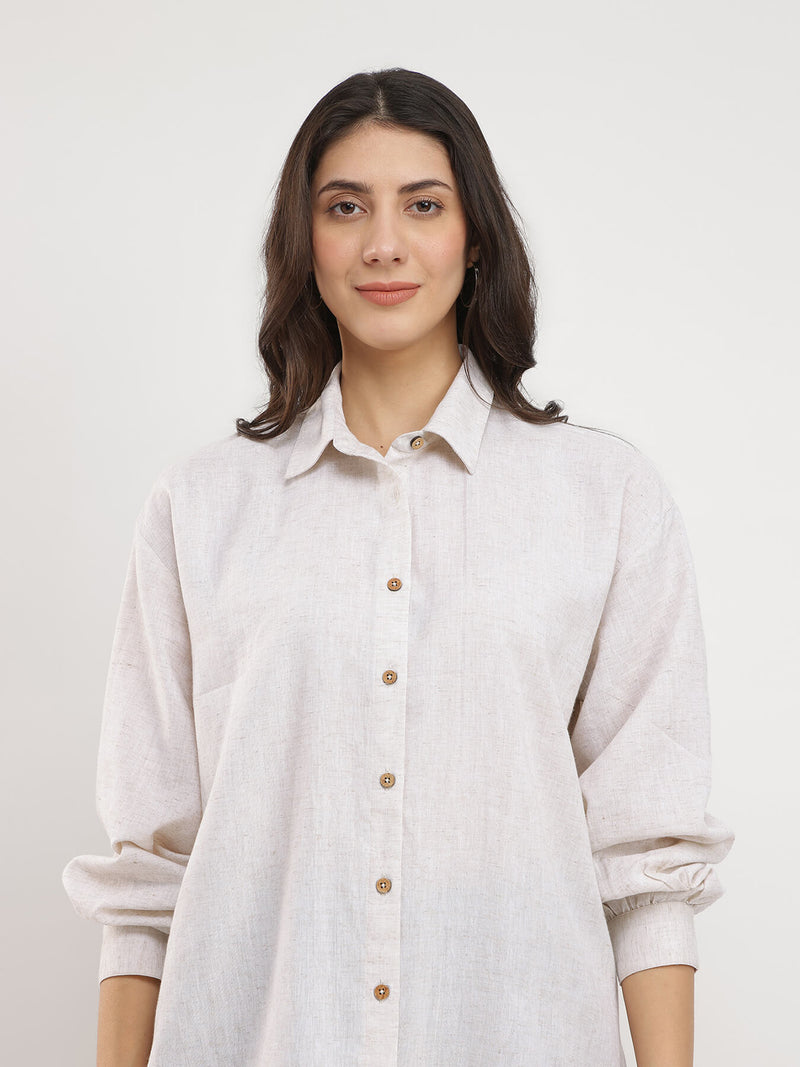 Cotton Solid Relaxed Fit Shirt - Off White