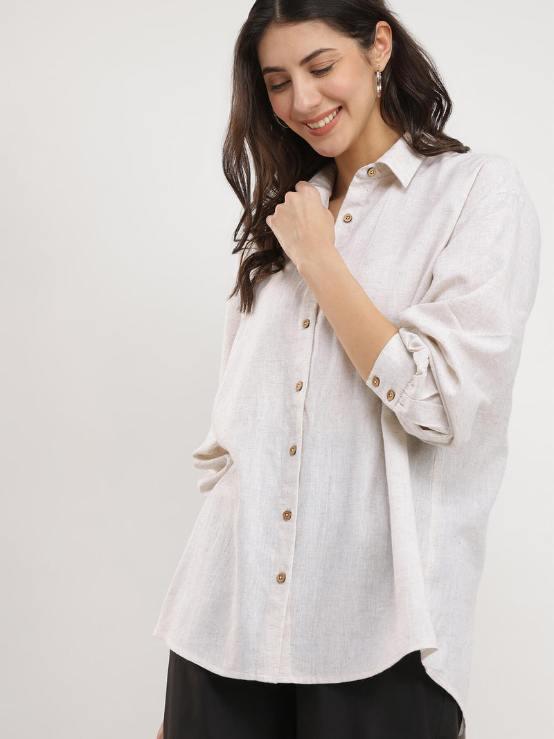 Cotton Solid Relaxed Fit Shirt - Off White