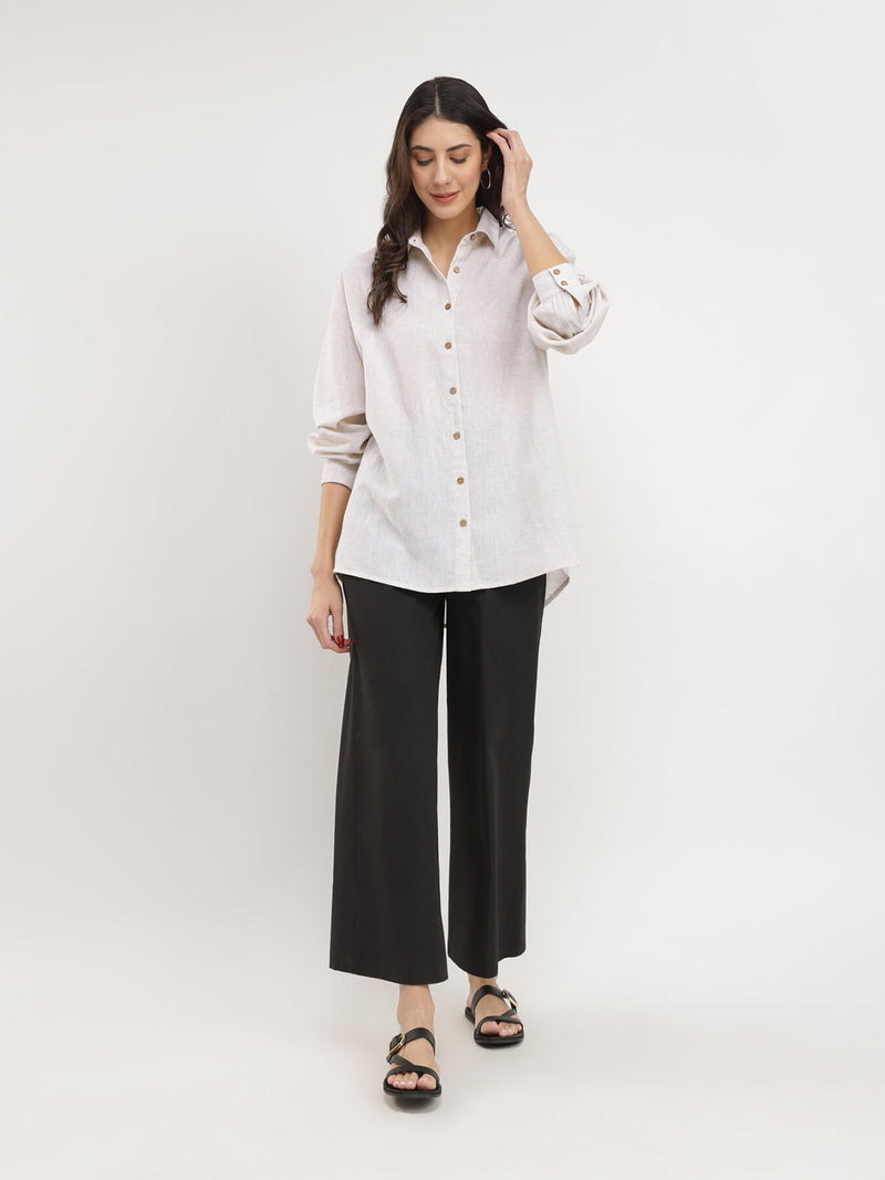 Cotton Solid Relaxed Fit Shirt - Off White