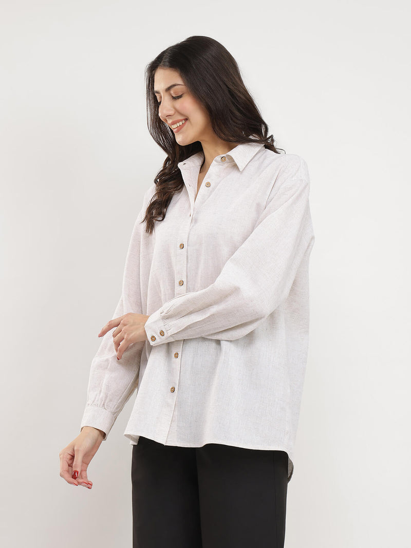 Cotton Solid Relaxed Fit Shirt - Off White