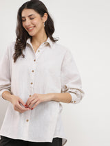 Cotton Solid Relaxed Fit Shirt - Off White