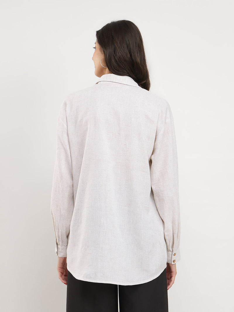 Cotton Solid Relaxed Fit Shirt - Off White