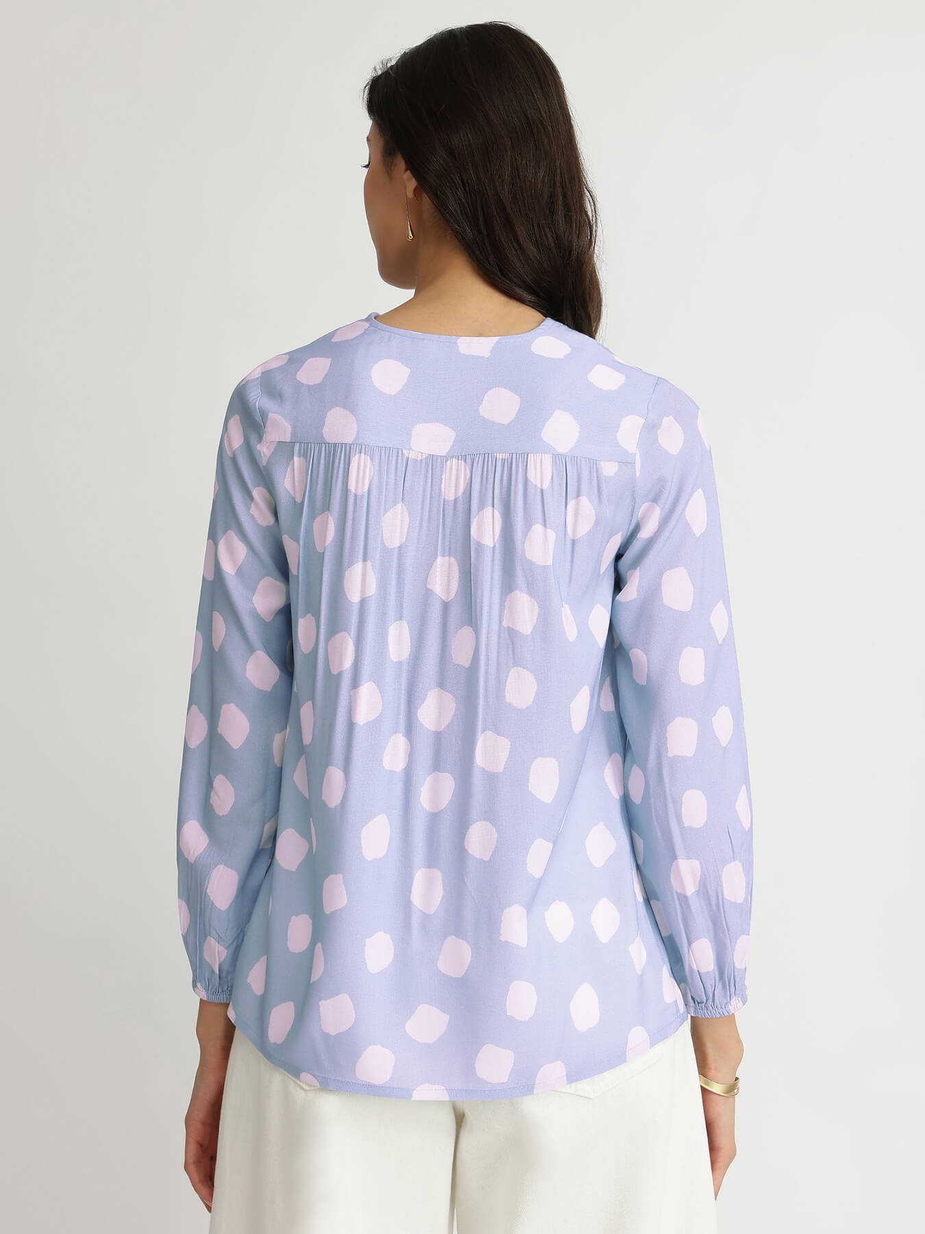 Rayon Polka Relaxed Top - Blue