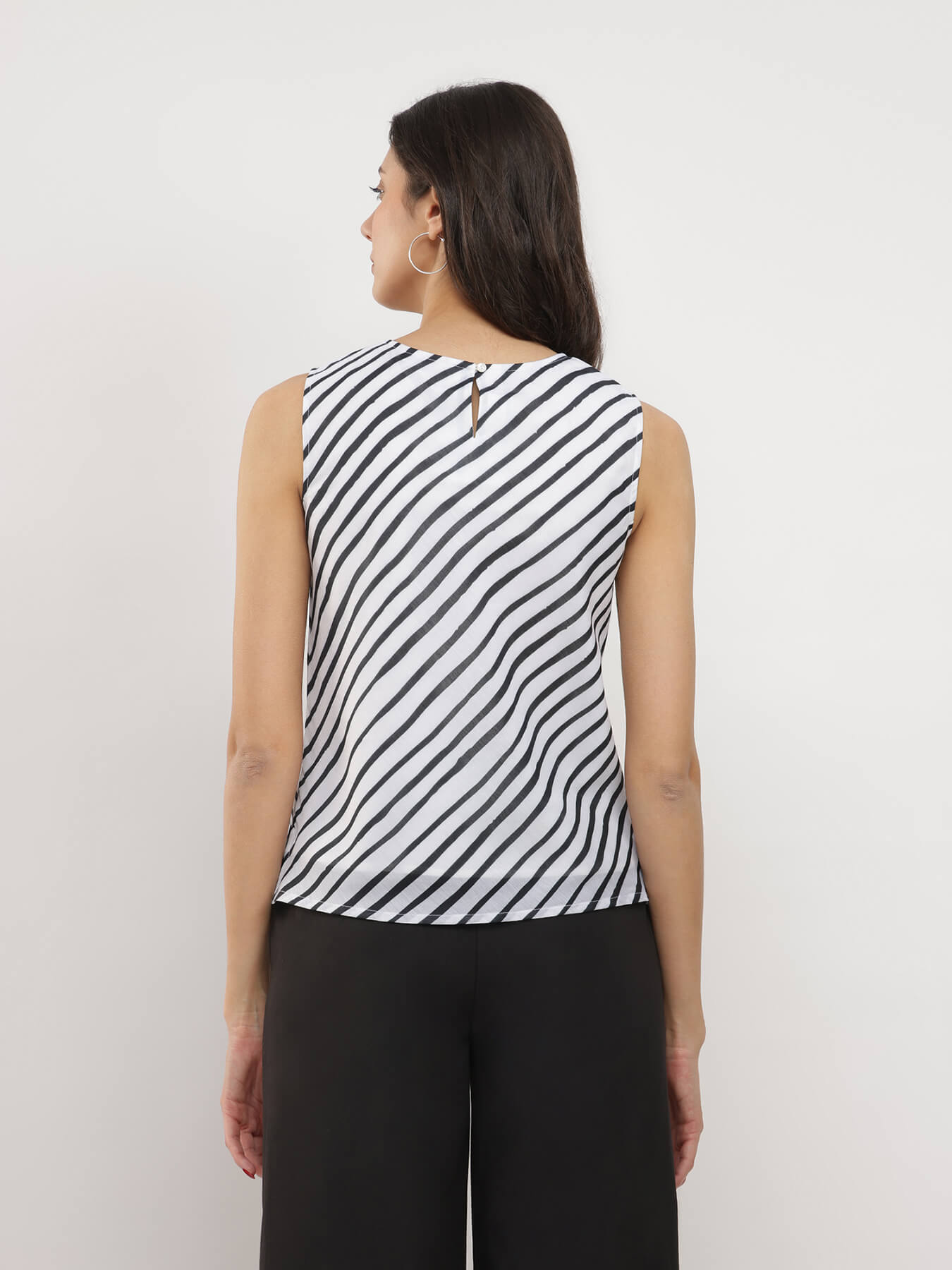 Striped Boat Neck Top - White & Black