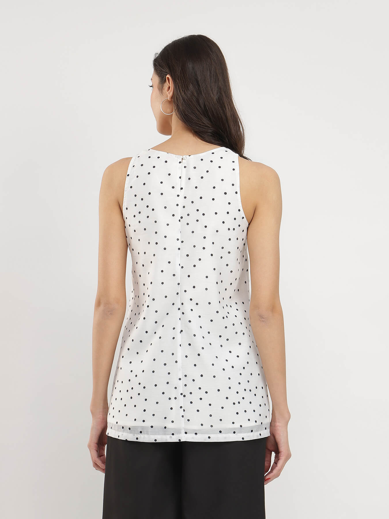 Polka Print V-Neck Top - White & Black
