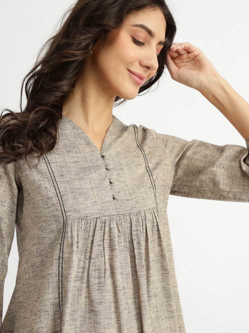 Cotton Solid A-Line Top - Grey