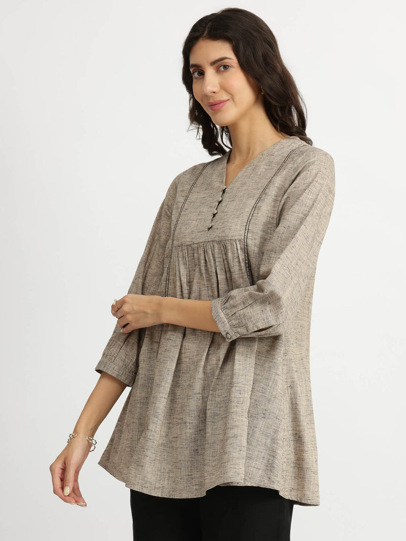 Cotton Solid A-Line Top - Grey