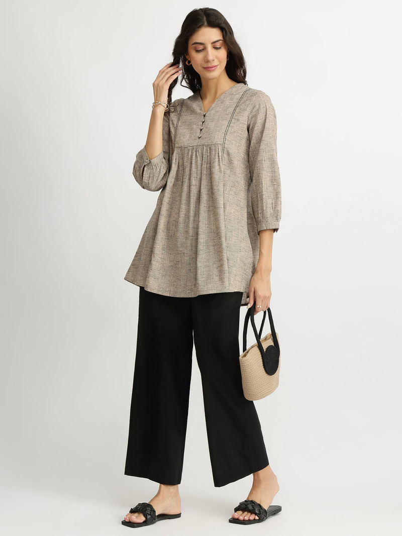 Cotton Solid A-Line Top - Grey