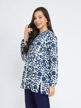 Cotton Dabu Floral Buttoned Top - Indigo
