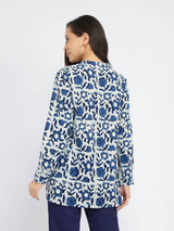 Cotton Dabu Floral Buttoned Top - Indigo