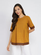 Cotton Handwoven Colourblock Top - Yellow & Brown