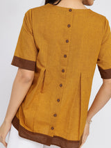 Cotton Handwoven Colourblock Top - Yellow & Brown