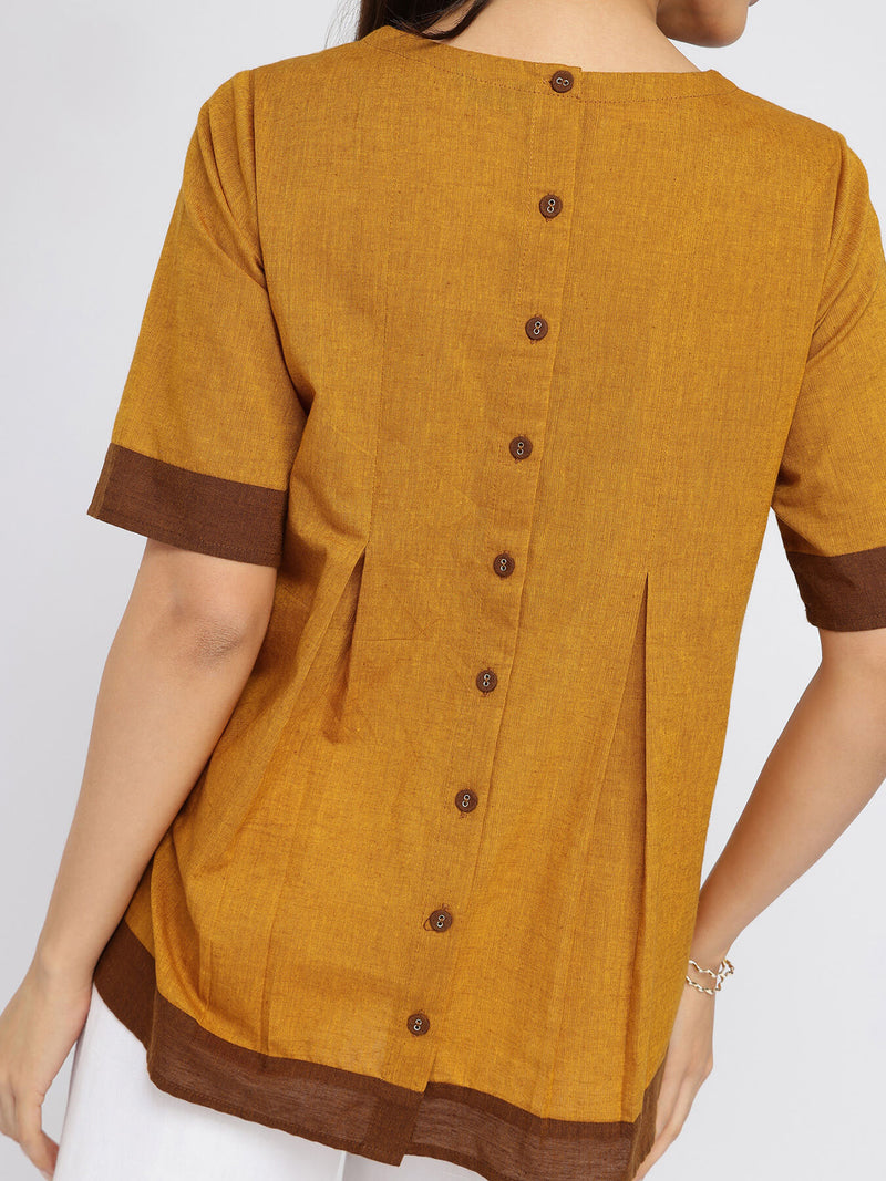 Cotton Handwoven Colourblock Top - Yellow & Brown