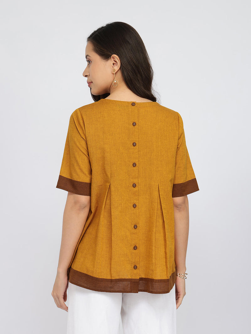 Cotton Handwoven Colourblock Top - Yellow & Brown
