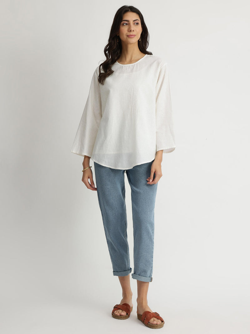 Self-Textured Cotton Solid Top - White