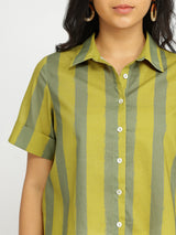 Cotton Striped Crop Shirt - Green