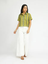 Cotton Striped Crop Shirt - Green
