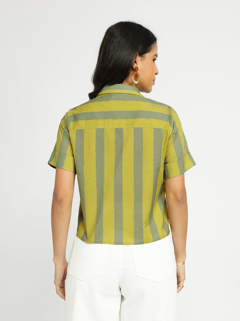 Cotton Striped Crop Shirt - Green