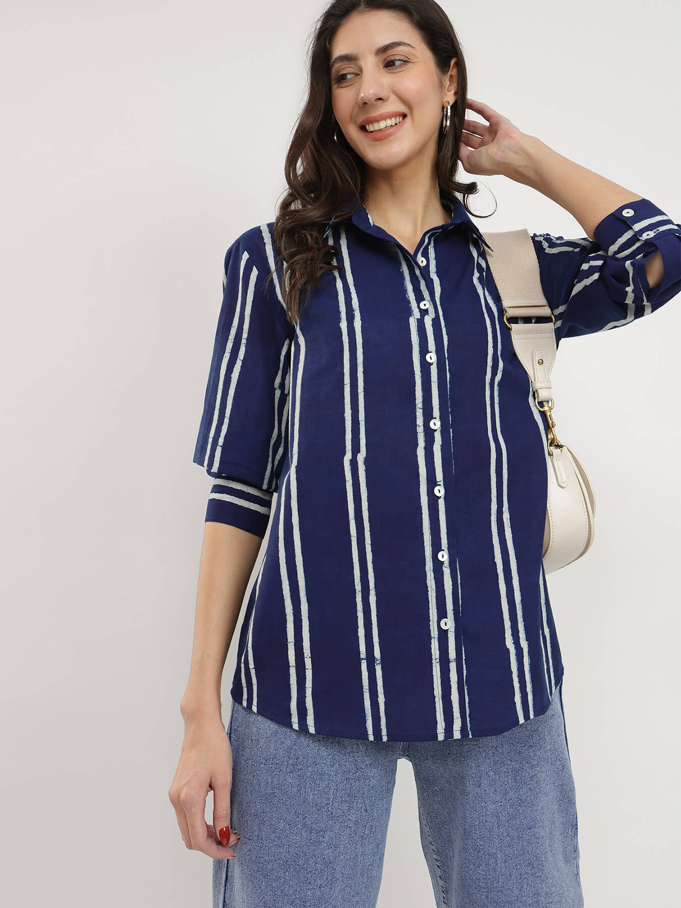Cotton Dabu Striped Shirt - Indigo