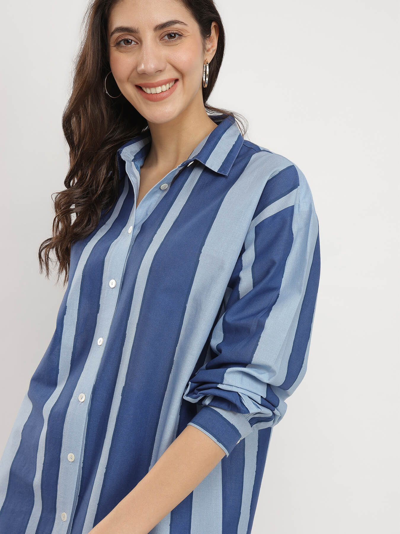 Cotton Monotone Striped Shirt - Blue