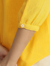 Cotton Solid V-Neck Top - Yellow