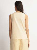 Linen Blend Solid Sleeveless Shirt - Beige