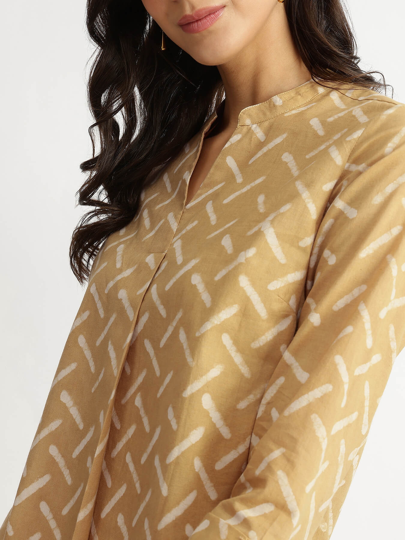 Cotton Dabu Geometric Print Top - Yellow