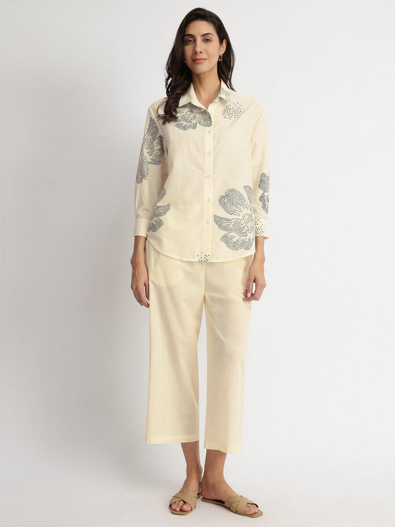 Cotton Bandhani Floral Shirt - White