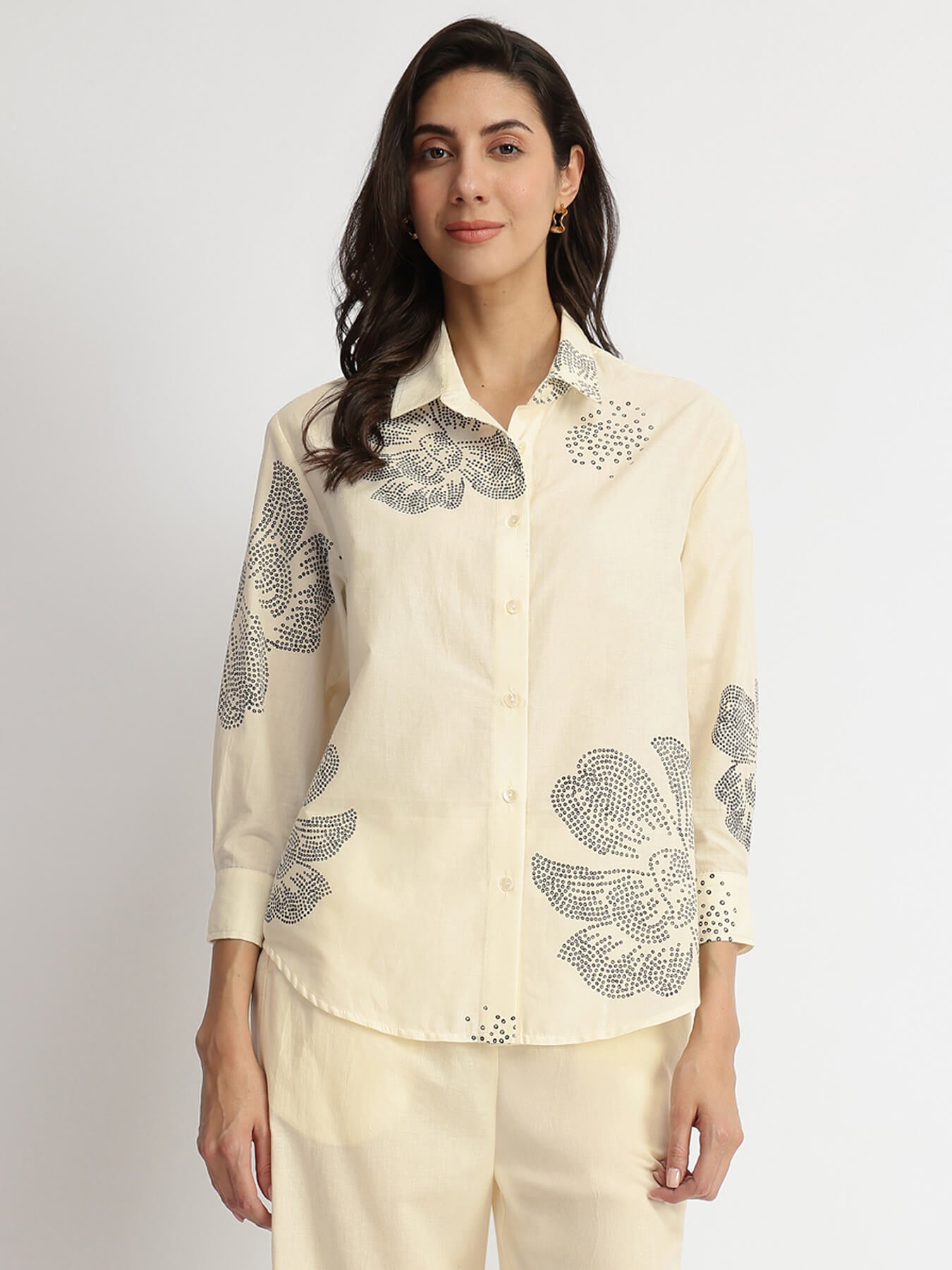 Cotton Bandhani Floral Shirt - White