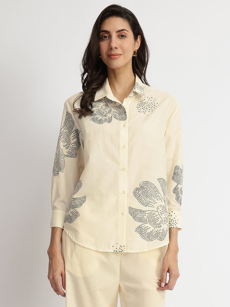 Cotton Bandhani Floral Shirt - White