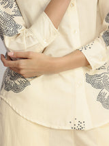 Cotton Bandhani Floral Shirt - White