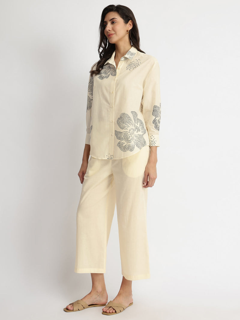 Cotton Bandhani Floral Shirt - White