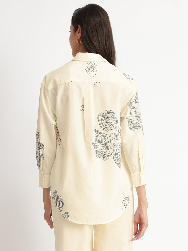 Cotton Bandhani Floral Shirt - White