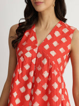 Cotton Dabu Geometric Print Top - Peach